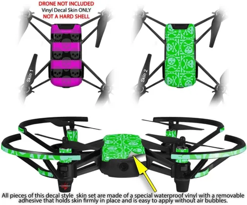 Vista 2 de Paquete de 2 calcomanías para DJI Ryze Tello Dron, rayas de cráneo, color rosa, no incluido