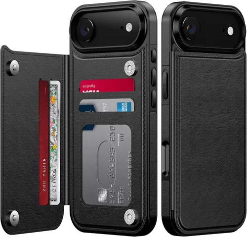 Vista 112 de FUNMIKO Funda tipo cartera para iPhone 15 con tarjetero + clip para efectivo, bloqueo RFID, protección contra caídas de grado militar y obras