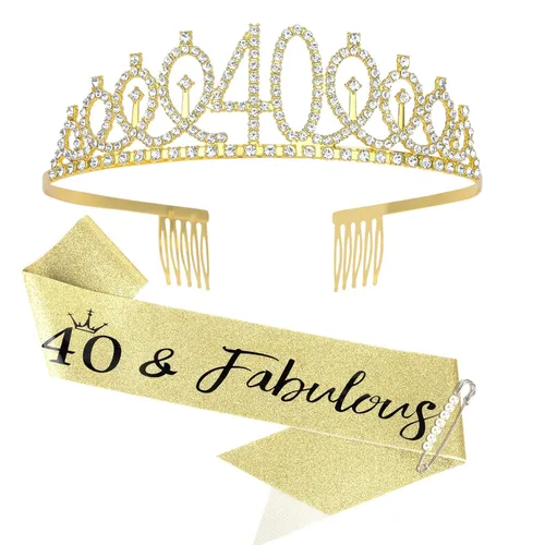 Vista 9 de CIEHER Juego de celebración de cumpleaños dorado - Faja, tiara y decoraciones para cumpleaños número 22 Cumpleaños número 22 dorado