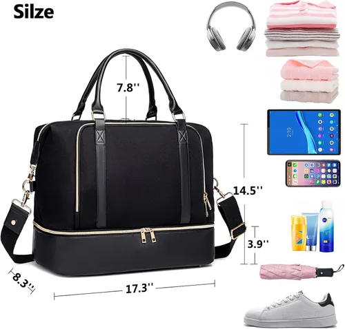 Vista 2 de CAMTOP - Bolsa de viaje de fin de semana para mujer, bolsa de lona con espacio para laptop de15.6 pulgadas