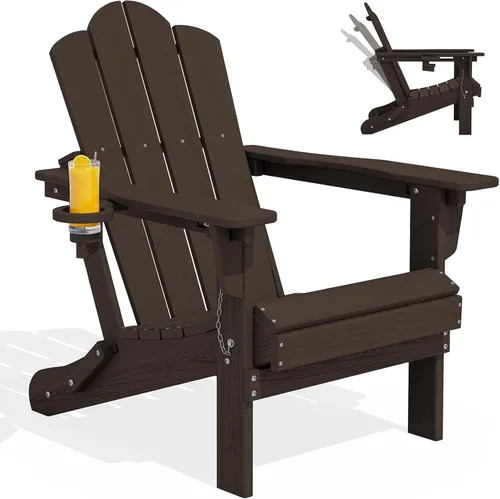 Vista 23 de Silla plegable ajustable KINGYES Adirondack, sillas reclinables Adirondack de 3 posiciones con portavasos, Adirondack de HDPE resistente a