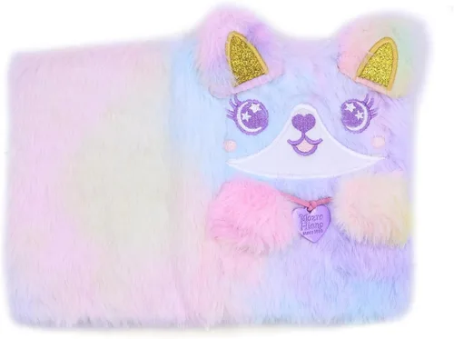 Vista 4 de BOLLEY JOSS Lovely Animal Notebook Kids Plush Diary for Girls Women Teens Cute Cat Fuzzy Journal Writing Pad A6 Ruled 160 Pages