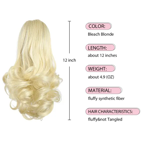 Vista 2 de Extensiones de cola de caballo de cabello rubio, extensiones de cola de caballo para mujer, pinza de extensiones de cabello rizado de 12 pulgadas