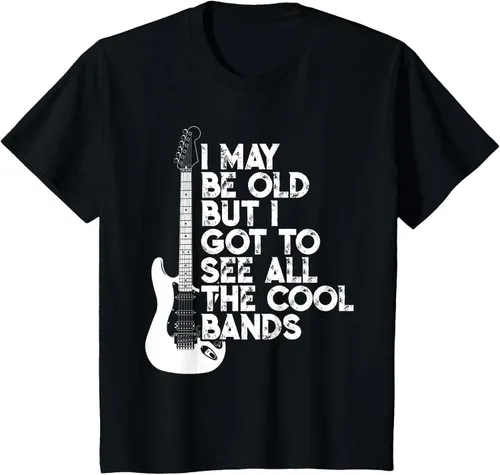 Vista 71 de Camiseta con texto en inglés "I May Be Old But I Got to See All The Cool Bands" Negro