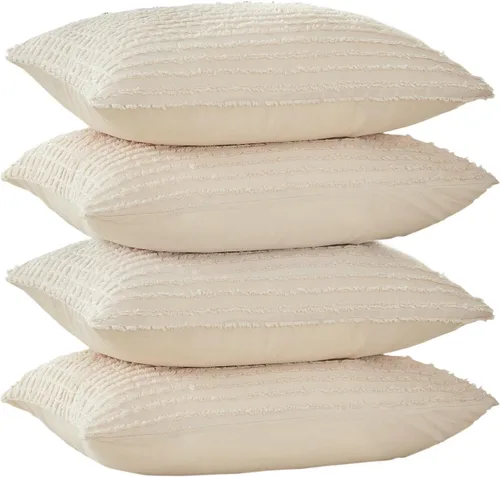 Vista 17 de WARMDERN - Fundas de almohada beige tamaño queen, fundas de almohada estándar, juego de 6 fundas de almohada de microfibra suave, textura boho