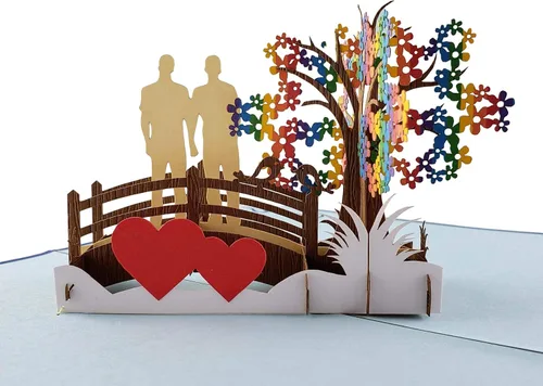 Vista 16 de iGifts And Cards Tarjeta desplegable 3D de corazón gay – Escultura floral Love is Love para el mes del orgullo, boda, aniversario y salida – Regalo