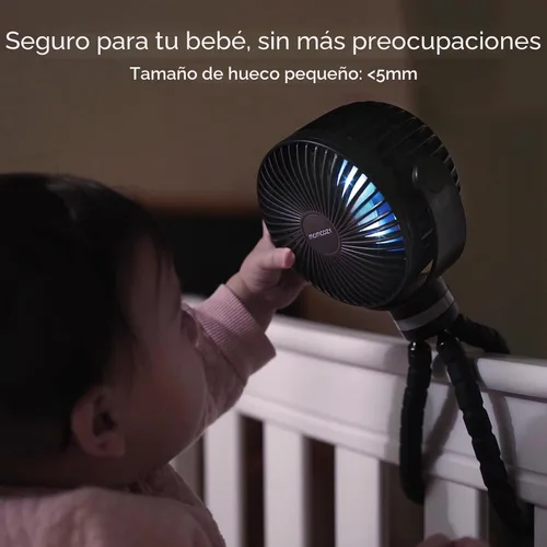 Vista 4 de Momcozy Ventilador portátil para cochecito, 8000 mAh, batería de 27 horas de duración ultra larga, desmontable de 4 velocidades de rotación de 360°