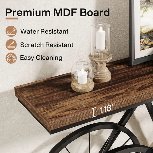 Vista 6 de Tribesigns Mesa consola extra larga, mesa de sofá estrecha de 70.9 pulgadas detrás del sofá con base de metal para bicicleta, mesa de entrada