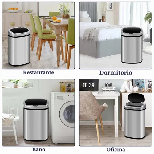 Vista 8 de Basurero de acero inoxidable automático sin tacto, con tapa para cocina, sala de estar, oficina, baño, sensor de movimiento electrónico sin contacto