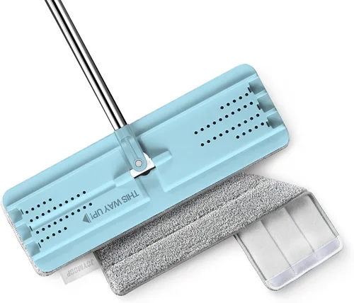 Vista 11 de JOYMOOP Trapeador plano, trapeadores de microfibra para limpieza de pisos y limpiador de paredes, trapeadores de 50 pulgadas con cabeza plana de 13