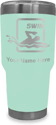 Vista 16 de LaserGram Vaso aislado al vacío de 20 onzas, para natación, grabado personalizado incluido (negro) Engraved Gift for Swimmers, Vacuum Insulated