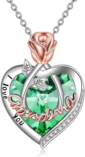 Vista 15 de Joyería de plata esterlina 925 para mujer, collar con pendiente de flor y corazón de cristal, para cumpleaños, regalos para mamá, abuela, esposa 01