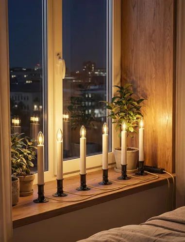 Vista 6 de Lámpara de vela eléctrica para ventana, luces de velas de ventana de Navidad con base chapada en níquel y bombilla C26, lámparas de velas