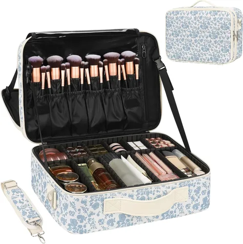 Vista 13 de Relavel Estuche de maquillaje grande para maquillaje, estuche de tren profesional de 16.5 pulgadas, organizador de cosméticos de viaje, soporte