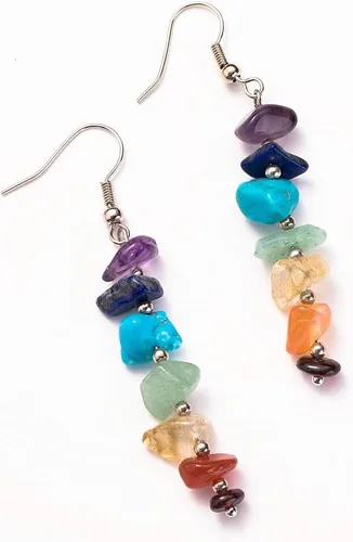 Vista 2 de Aretes colgantes de piedra de 7 chakras, piedra de reiki natural, joyería de energía curativa para mujeres y niñas
