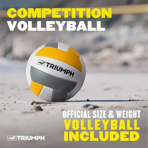 Vista 3 de Set de voleibol de competición Triumph – Red de 32 pies de tamaño oficial, postes de acero, voleibol oficial con bomba, líneas de límite y bolsa