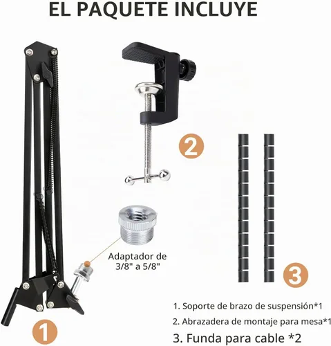 Vista 4 de SUNMON Brazo de Boom - Brazo de Boom de Micrófono de Tijeras de Metal con Adaptador de 3/8'' a 5/8'', Soporte de Micrófono K688 con Funda para Cable