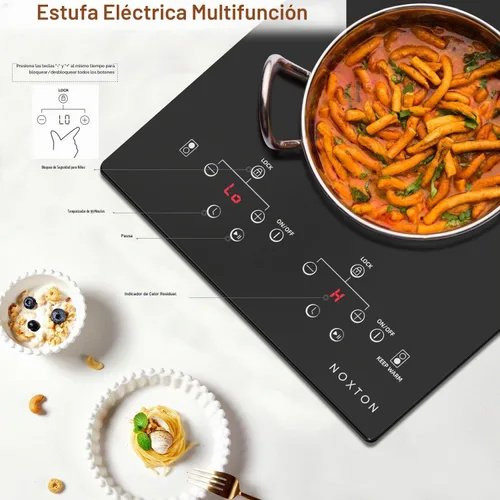 Vista 5 de Noxton 110V estufa eléctrica 2 quemadores, estufa radiante eléctrica de 12 110V / Sensor Touch / Negro