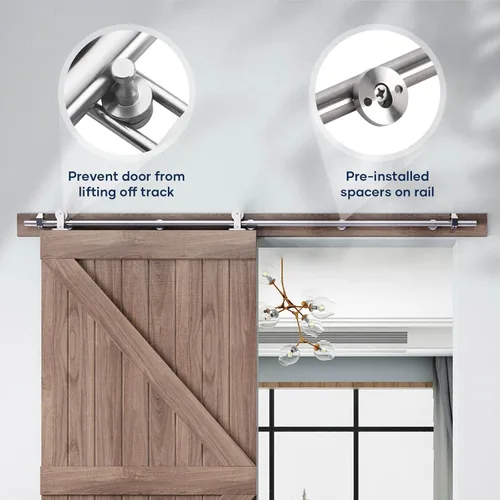 Vista 5 de EaseLife Kit de Rieles de Herrajes para Puerta Corredera de Granero de Montaje Superior de Acero Inoxidable de 5 Pies, Moderno, Resistente