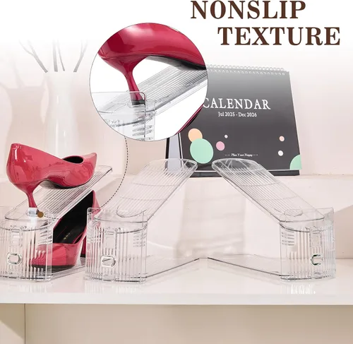 Vista 3 de Organizador de ranuras ajustables para zapatos, paquete de 10 unidades de apiladores de zapatos transparentes, soporte para zapatos, ahorrador
