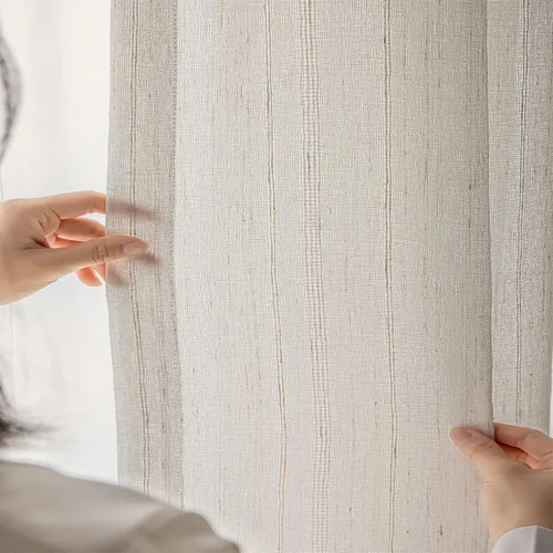 Vista 8 de Juego de 2 paneles de cortinas semitransparentes de 54 pulgadas de largo, cortinas plisadas a rayas para ventana, dormitorio, sala de estar, 2 Rayas