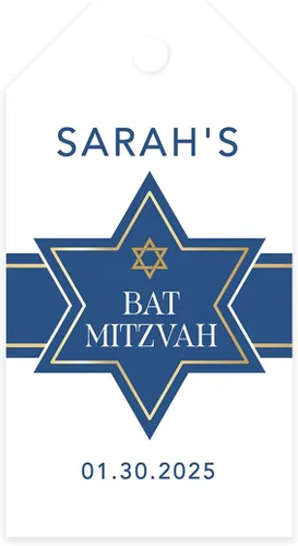 Vista 11 de Andaz Press Paquete de 60 etiquetas personalizadas de Bar/Bat Mitzvah con cuerda, etiquetas clásicas de regalo de agradecimiento Art Deco con foto