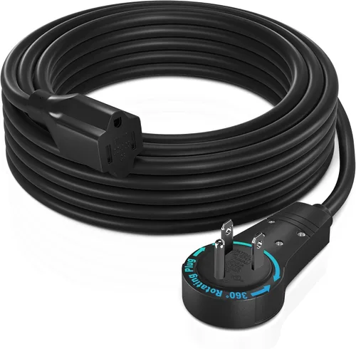 Vista 18 de Maximm - Cable de extensión de enchufe plano blanco de 1 pie, rotación de 360°, toma única, para interiores, calibre 16, 3 puntas, cable de tierra