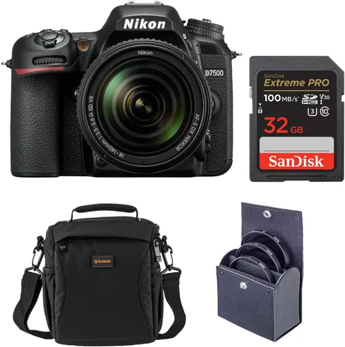 Vista 8 de Nikon D7500 DX-Format DSLR Cámara con AF-S DX NIKKOR 0.709-5.512 in f/3.5-5.6G ED VR, paquete con tarjeta de memoria de 32GB, bolsa, kit de filtro