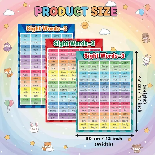 Vista 3 de Outus Carteles educativos para familias con palabras visuales, gráficos educativos preescolares con 100 puntos de pegamento, decoraciones
