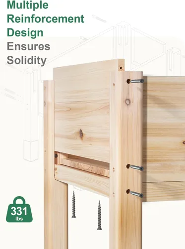 Vista 4 de MIXC Cama de jardín elevada de madera con patas, 48 pulgadas de largo x 24 pulgadas de ancho, maceta grande reforzada elevada para verduras, flores