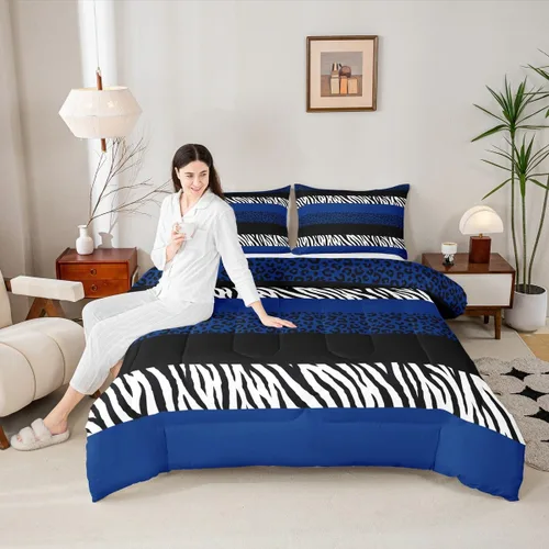 Vista 10 de Juego de edredón con estampado de leopardo para niños, tamaño individual, juego de ropa de cama de moda de piel de guepardo abstracto, decoración