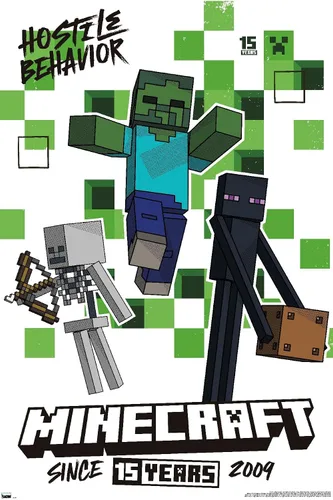 Vista 9 de Trends International Minecraft: 15th Anniversary - Póster de pared de comportamiento hostil, 22.4 pulgadas de largo x 14.7 W, versión enmarcada