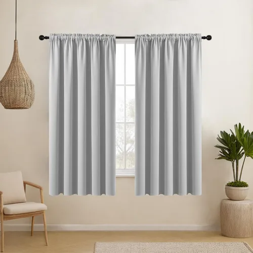 Vista 27 de CUCRAF Cortinas opacas cortas para oscurecer la habitación, paneles de cortina para ventana, bolsillo para cortinero, cortinas sólidas
