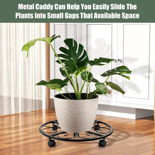 Vista 2 de 3 paquetes de 18 pulgadas para plantas con ruedas, soporte de metal para plantas de interior y exterior, soporte rodante para plantas con ruedas