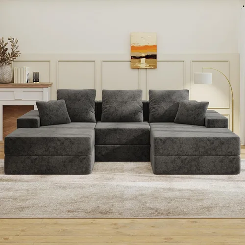Vista 24 de Living&Giving Sofá seccional en forma de nube para sala de estar, sofá modular sin huesos con 1 otomano, el asiento central se puede combinar