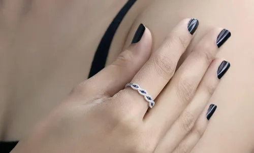 Vista 2 de Dazzlingrock Collection Round Blue Sapphire & White Diamond Bridal Swirl Stackable Anniversary Wedding Band 10K Gold