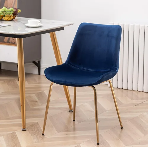 Vista 3 de R. Everett - Silla de comedor moderna de terciopelo con patas chapadas en oro duraderas, juego de 2, color azul
