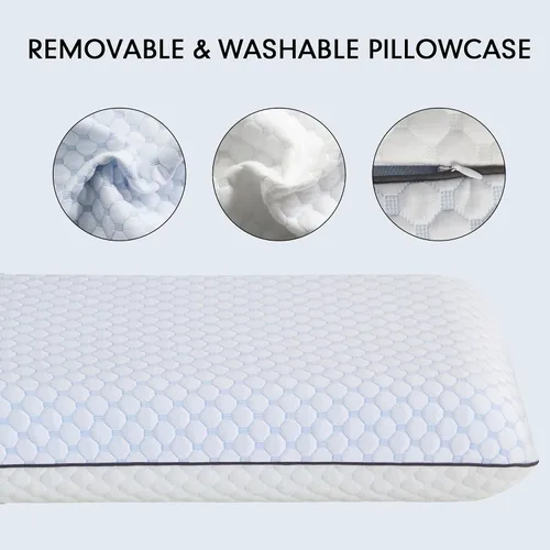 Vista 6 de Almohada de espuma viscoelástica, almohada de cama ventilada estándar con funda lavable, refrescante, ortopédica, soporte de cuello y hombros