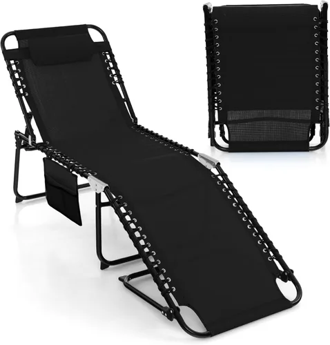 Vista 20 de Goplus Tumbona para exteriores, silla plegable de 5 posiciones para playa, con almohada desmontable, bolsillo lateral, tumbona para tomar el sol