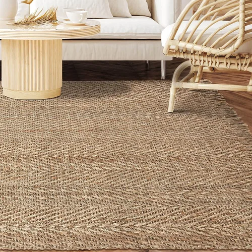 Vista 5 de Superior Alfombra bohemia de yute con flecos, 6 x 9 pies, natural