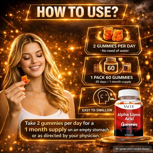 Vista 4 de VAITE Gomitas de ácido alfa lipoico de 1000 mg, suplemento ALA para apoyo cerebral y nervioso, antioxidante, energía, sin OMG, veganas, sin gluten