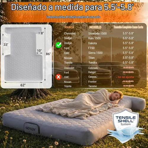 Vista 3 de Colchón de cama de camión de 5.5 a 5.8 pies para camioneta de tamaño completo, carcasa extensible extra resistente y cómoda, colchón de aire
