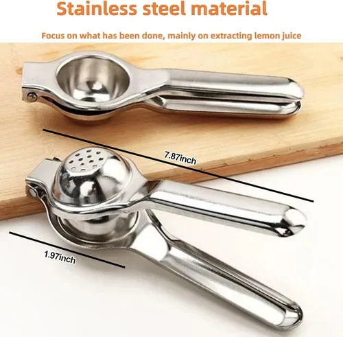 Vista 5 de Exprimidor manual de limón de acero inoxidable, prensa de cítricos de mano, exprimidor de frutas resistente para uso en naranja lima y cocina