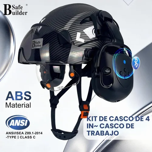 Vista 2 de Casco de seguridad SAFEBUILDER con visera, orejeras Bluetooth SNR 26dB, sombrero duro con viseras, orejeras montadas, sombreros duros ventilados