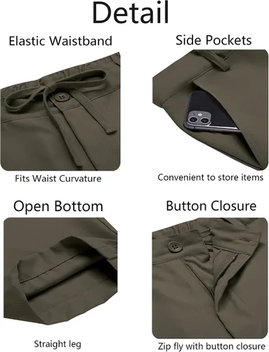 Vista 6 de COOFANDY Pantalones chinos para hombre, ajuste regular, cintura elástica, básico, plano, con cordón frontal, pantalones casuales
