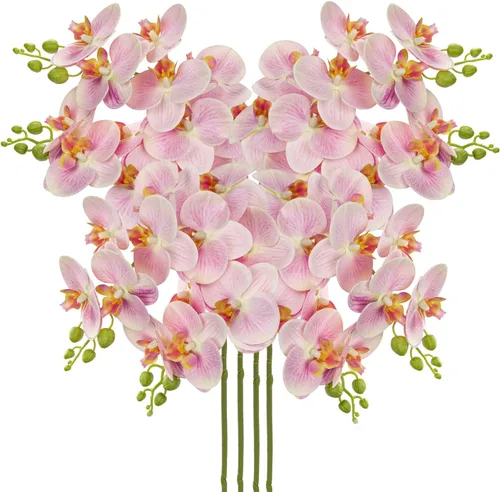 Vista 9 de Orquídeas azules de 30 pulgadas, flores artificiales de tacto real Phalaenopsis en aerosol, tallos de orquídeas artificiales falsas, arreglo alto