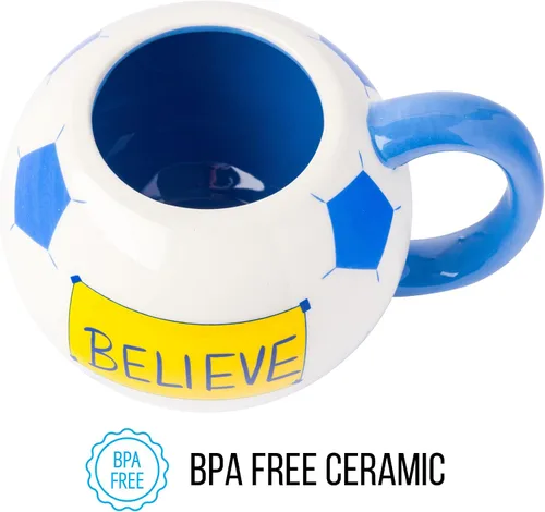 Vista 6 de Silver Buffalo - Taza de cerámica esculpida en 3D con forma de balón de fútbol de Ted Lasso Believe, 20 onzas Balón de fútbol Believe de 20 onzas