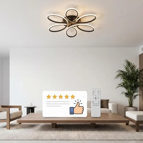 Vista 7 de Moderna lámpara LED de techo, 23 pulgadas, 70 W, con control remoto/aplicación, lámpara de montaje empotrado regulable para sala de estar, comedor