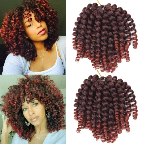 Vista 12 de Trenzas de ganchillo 2X Ringlet Jumbo Wand Curl 3 unids/lote 8 pulgadas 20 raíces Jamaicana Rizo en espiral trenzado trenzado sintético senegalés 1b