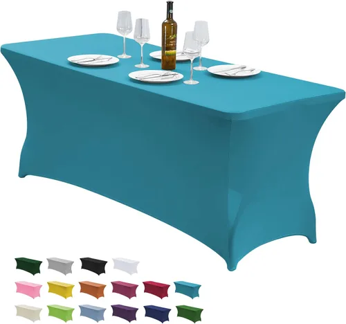 Vista 10 de CWK - Funda de mesa de elastano elástica impermeable de 4 pies para mesas rectangulares - Mantel elástico ajustable para mesas plegables, tela